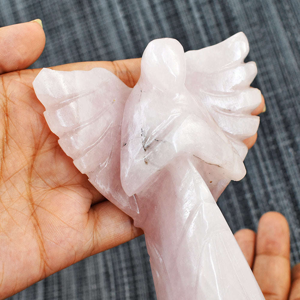 gemsmore:Artisian Rose Quartz Hand Carved Praying Angel gemsmore:Artisian Rose Quartz Hand Carved Praying Angel