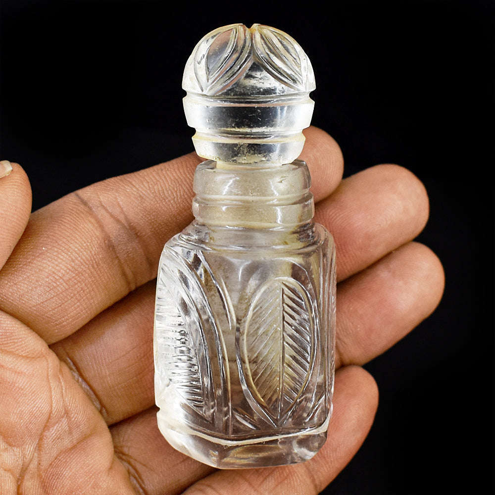gemsmore:Artisian White Quartz  Hand Carved Genuine Crystal Gemstone Carving Perfume Bottle gemsmore:Artisian White Quartz  Hand Carved Genuine Crystal Gemstone Carving Perfume Bottle