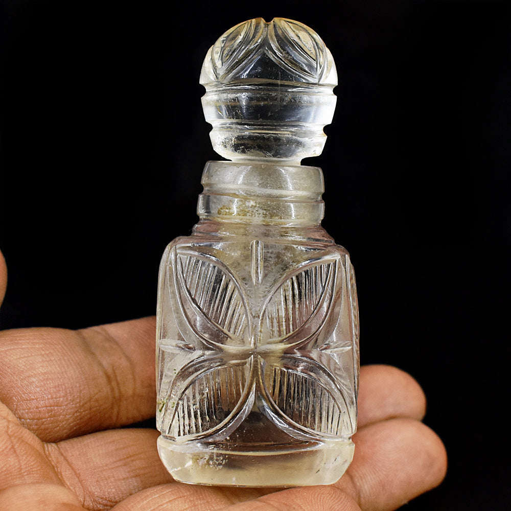 gemsmore:Artisian White Quartz  Hand Carved Genuine Crystal Gemstone Carving Perfume Bottle gemsmore:Artisian White Quartz  Hand Carved Genuine Crystal Gemstone Carving Perfume Bottle