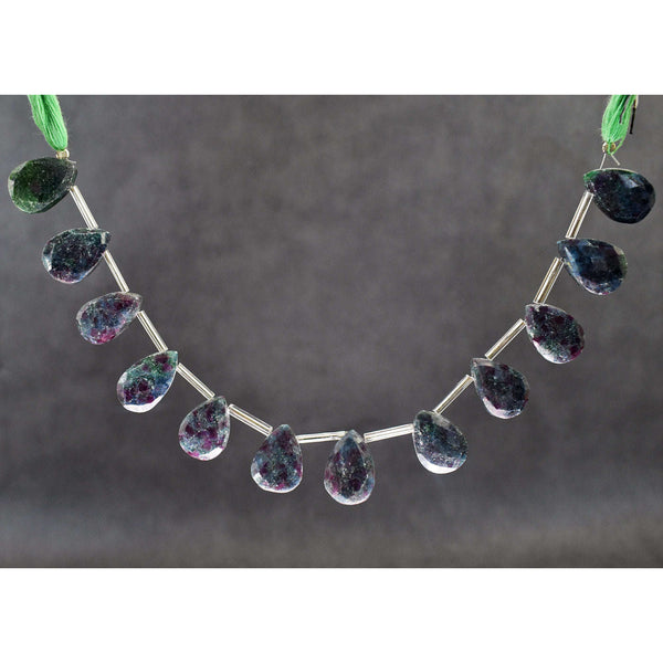 gemsmore:Awesome 144 Carats Genuine 09 Inches Ruby In Kyanite Faceted Beads Strand