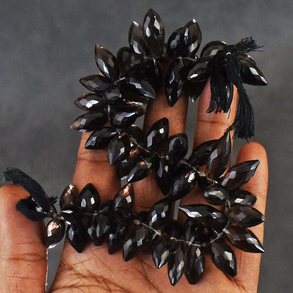 gemsmore:Beautiful 447 Carats 09 Inches Genuine Smoky Quartz Faceted Beads Strand