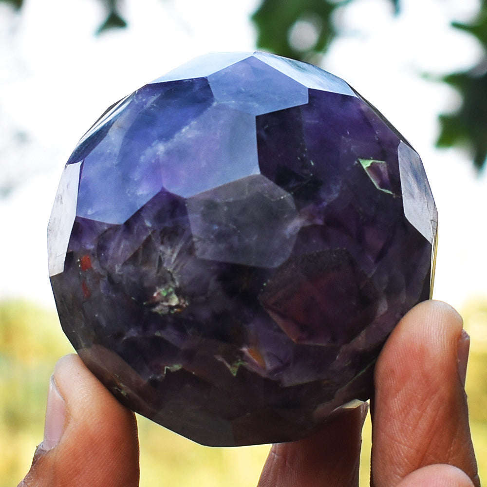 gemsmore:Beautiful Amethyst Hand Carved Checkers Cut Healing Crystal Sphere gemsmore:Beautiful Amethyst Hand Carved Checkers Cut Healing Crystal Sphere