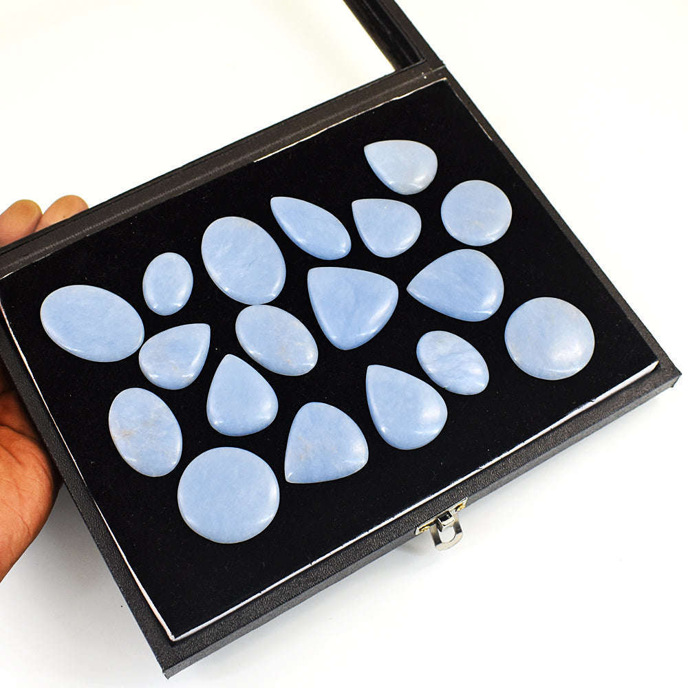 gemsmore:Beautiful Angelite Untreated Gemstone Cabochon Lot gemsmore:Beautiful Angelite Untreated Gemstone Cabochon Lot