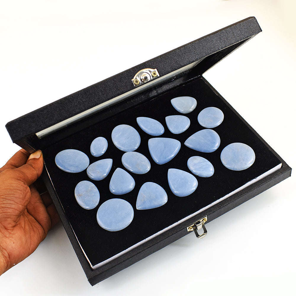 gemsmore:Beautiful Angelite Untreated Gemstone Cabochon Lot gemsmore:Beautiful Angelite Untreated Gemstone Cabochon Lot