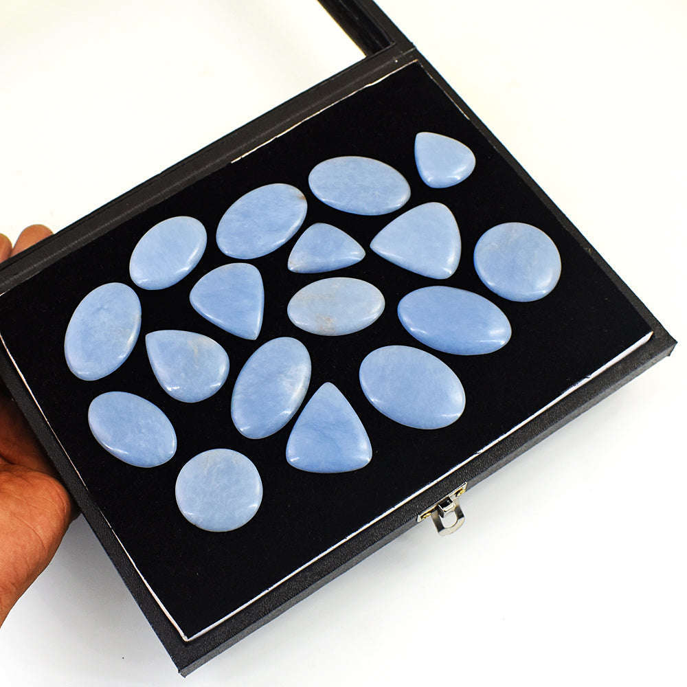gemsmore:Beautiful Angelite Untreated Gemstone Cabochon Lot gemsmore:Beautiful Angelite Untreated Gemstone Cabochon Lot