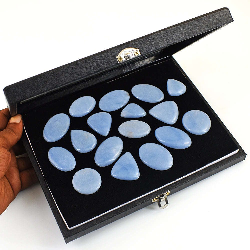 gemsmore:Beautiful Angelite Untreated Gemstone Cabochon Lot gemsmore:Beautiful Angelite Untreated Gemstone Cabochon Lot