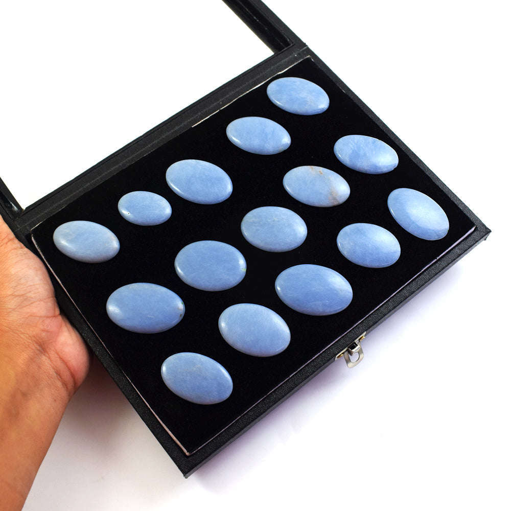 gemsmore:Beautiful Angelite Untreated Gemstone Cabochon Lot gemsmore:Beautiful Angelite Untreated Gemstone Cabochon Lot