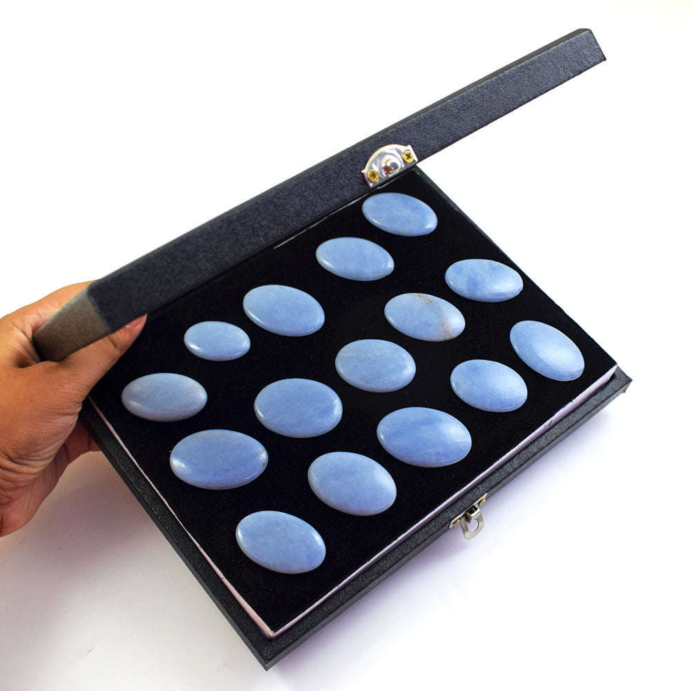 gemsmore:Beautiful Angelite Untreated Gemstone Cabochon Lot gemsmore:Beautiful Angelite Untreated Gemstone Cabochon Lot