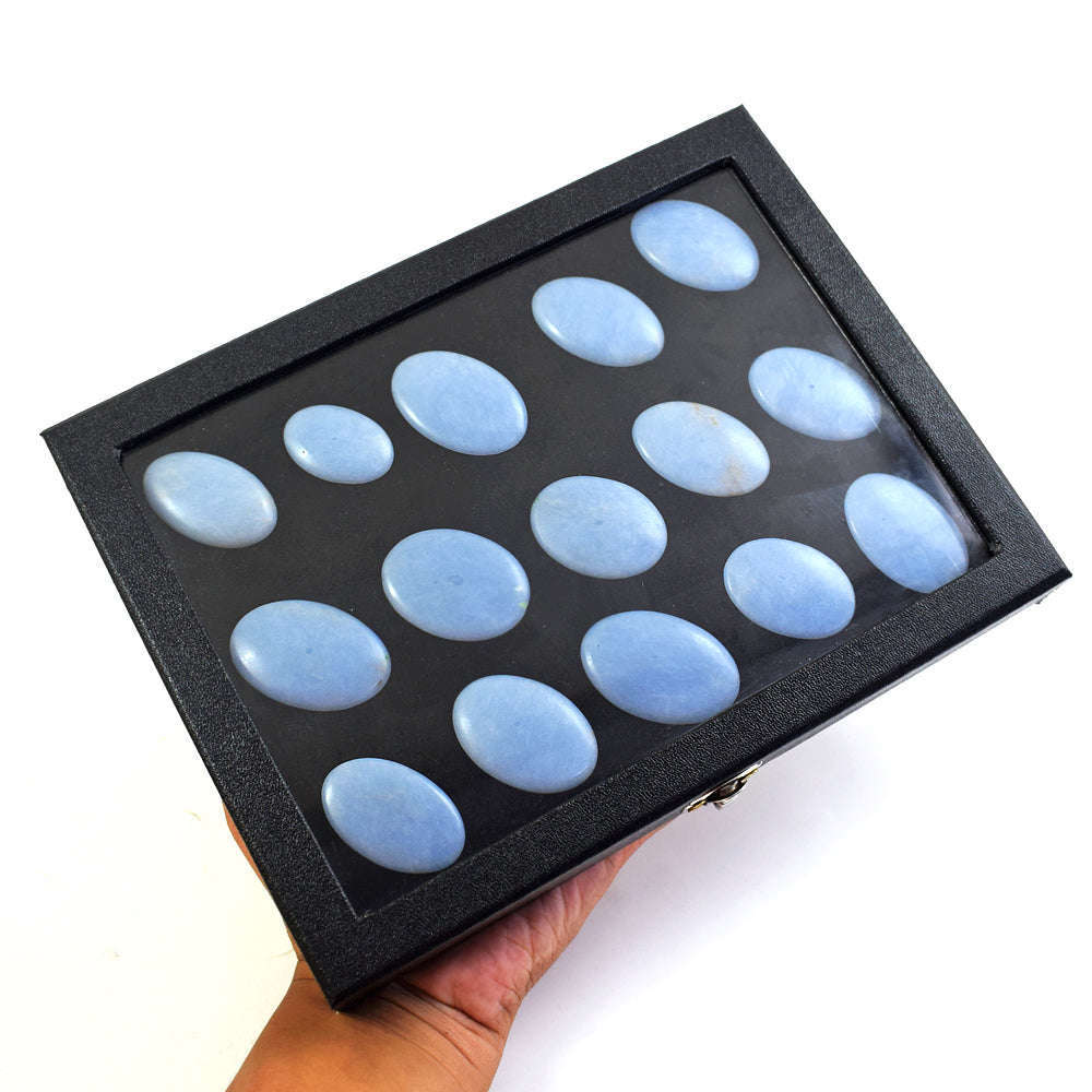 gemsmore:Beautiful Angelite Untreated Gemstone Cabochon Lot gemsmore:Beautiful Angelite Untreated Gemstone Cabochon Lot