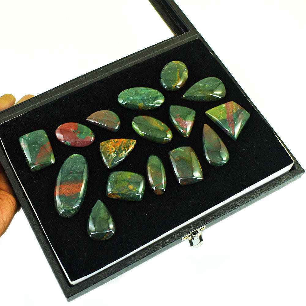 gemsmore:Beautiful Bloodstone  Untreated Gemstone Cabochon Lot gemsmore:Beautiful Bloodstone  Untreated Gemstone Cabochon Lot