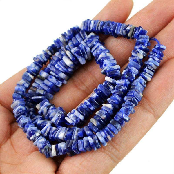gemsmore:Beautiful Blue Sodalite Drilled Beads Strand - Natural Untreated