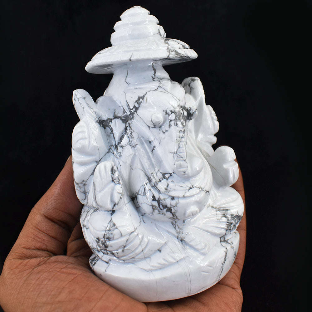 gemsmore:Beautiful Howlite Hand Carved Ganesha gemsmore:Beautiful Howlite Hand Carved Ganesha