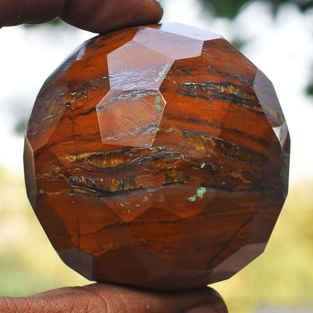 gemsmore:Beautiful Iron Tiger  Eye Hand Carved Faceted Healing Crystal Sphere gemsmore:Beautiful Iron Tiger  Eye Hand Carved Faceted Healing Crystal Sphere