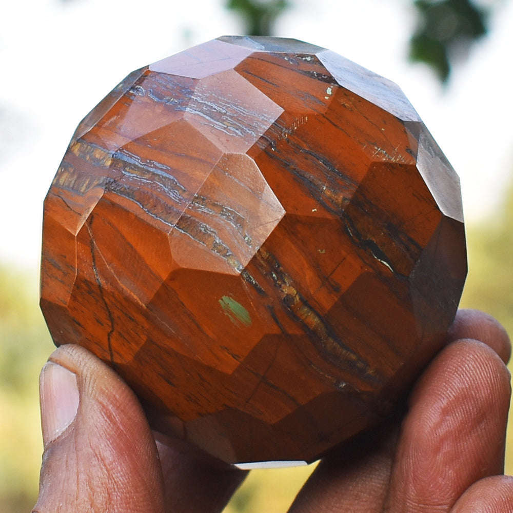 gemsmore:Beautiful Iron Tiger  Eye Hand Carved Faceted Healing Crystal Sphere gemsmore:Beautiful Iron Tiger  Eye Hand Carved Faceted Healing Crystal Sphere