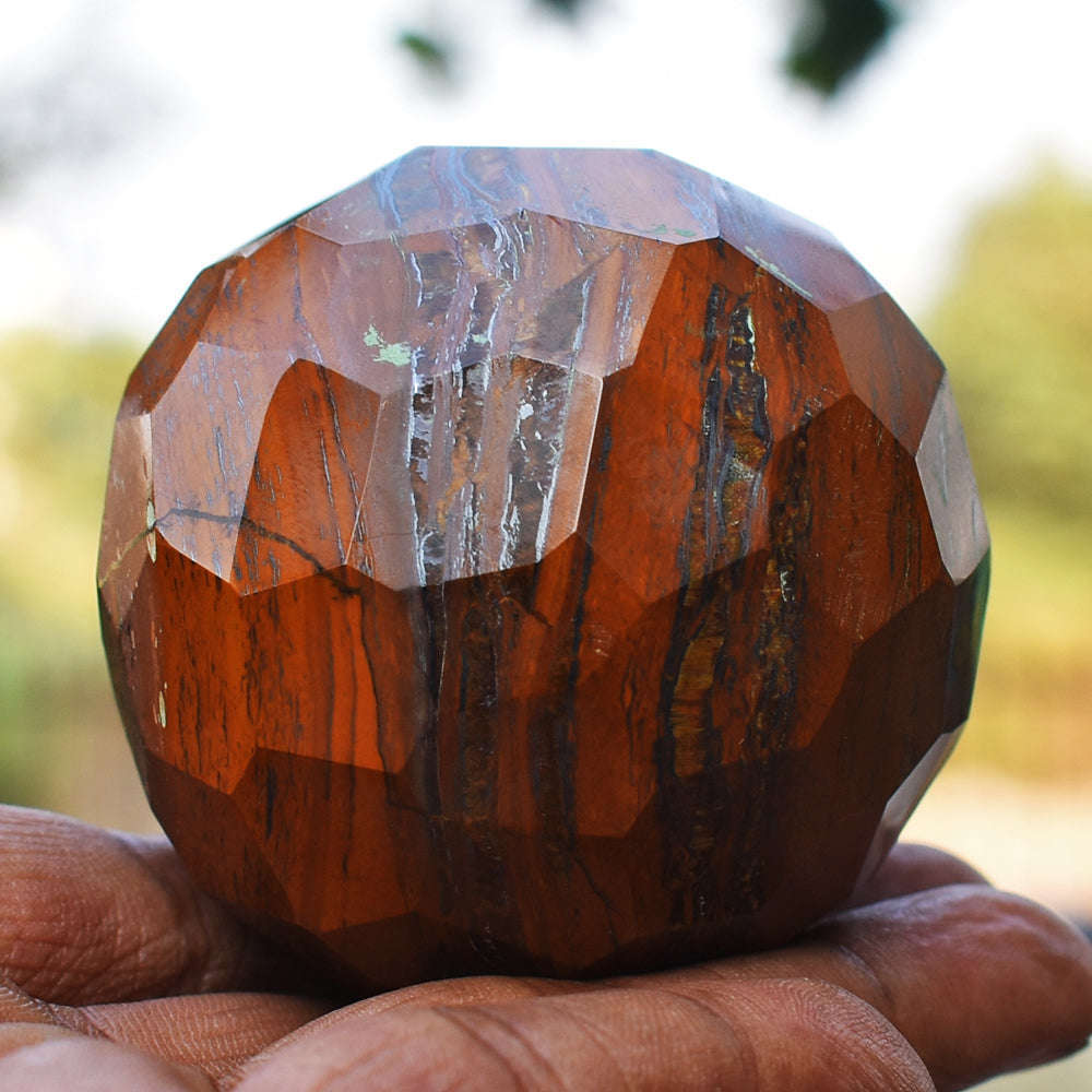 gemsmore:Beautiful Iron Tiger  Eye Hand Carved Faceted Healing Crystal Sphere gemsmore:Beautiful Iron Tiger  Eye Hand Carved Faceted Healing Crystal Sphere