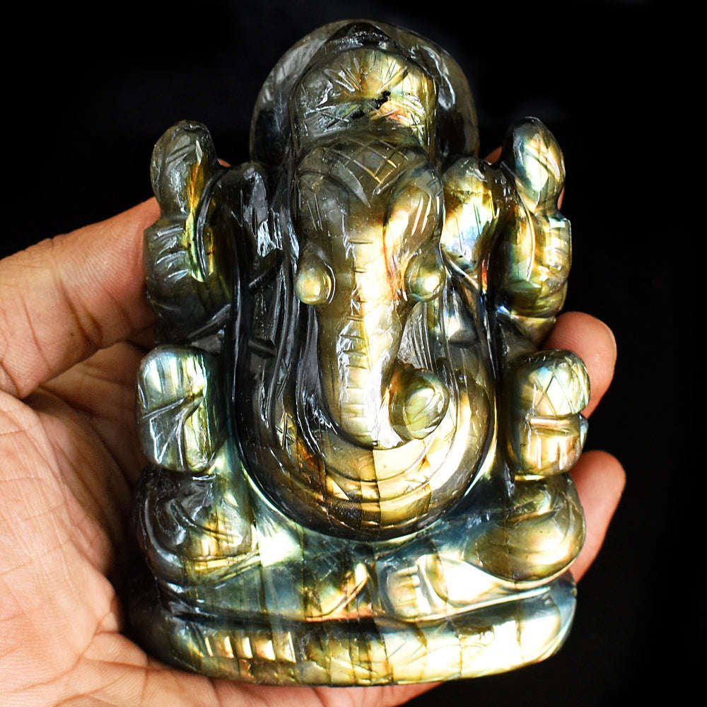 gemsmore:Beautiful Labradorite  Hand Carved Genuine Crystal Gemstone Carving Lord Ganesha gemsmore:Beautiful Labradorite  Hand Carved Genuine Crystal Gemstone Carving Lord Ganesha