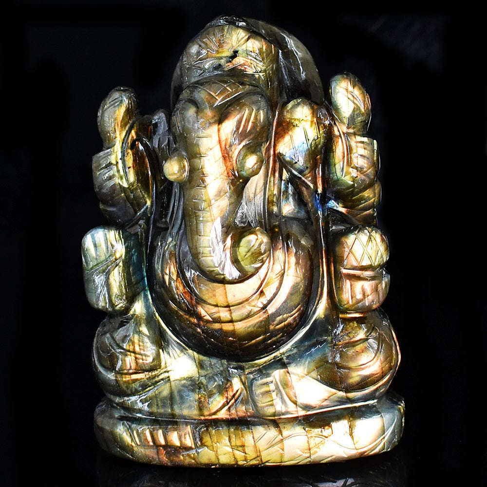 gemsmore:Beautiful Labradorite  Hand Carved Genuine Crystal Gemstone Carving Lord Ganesha gemsmore:Beautiful Labradorite  Hand Carved Genuine Crystal Gemstone Carving Lord Ganesha