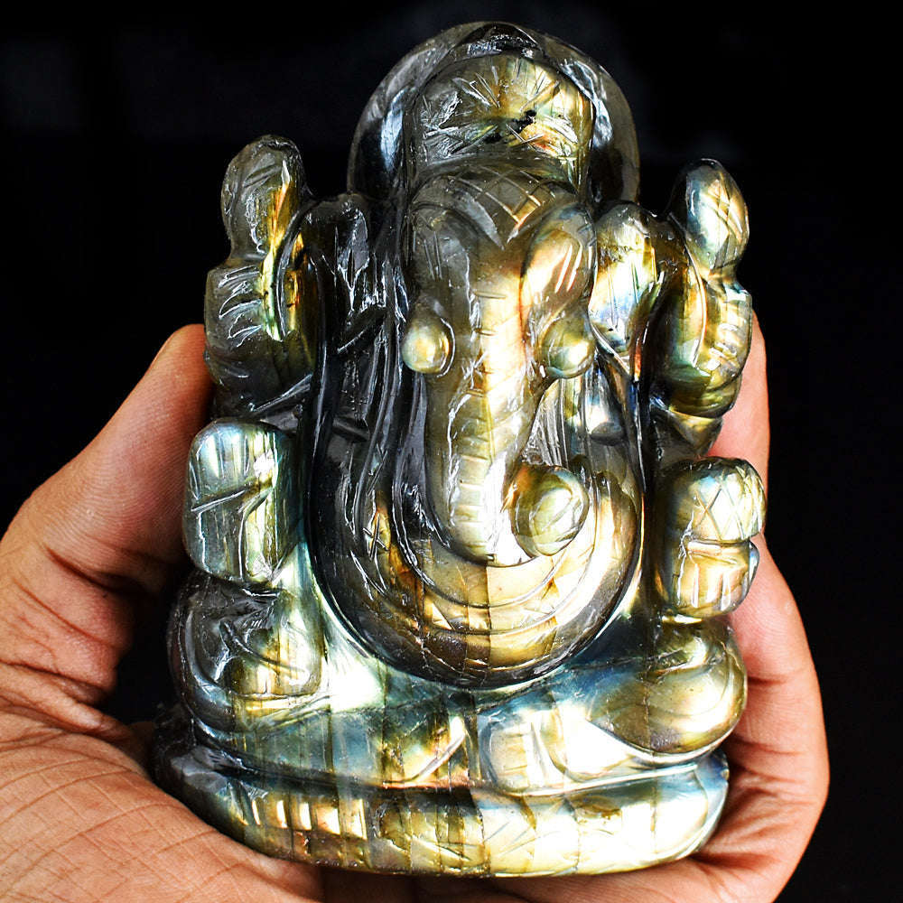 gemsmore:Beautiful Labradorite  Hand Carved Genuine Crystal Gemstone Carving Lord Ganesha gemsmore:Beautiful Labradorite  Hand Carved Genuine Crystal Gemstone Carving Lord Ganesha