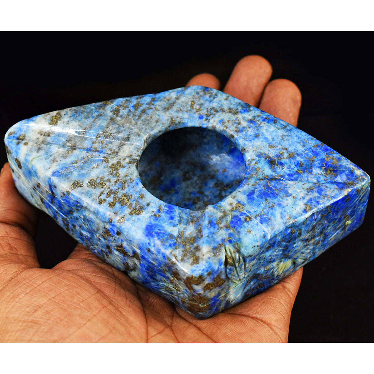gemsmore:Beautiful  Lapis Lazuli Hand Carved Genuine Crystal Gemstone Carving Ash Trey gemsmore:Beautiful  Lapis Lazuli Hand Carved Genuine Crystal Gemstone Carving Ash Trey
