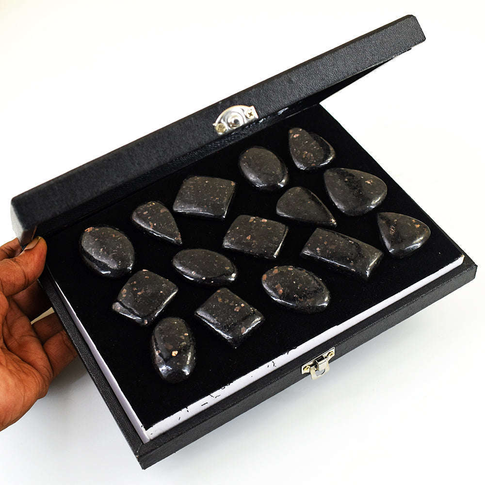 gemsmore:Beautiful Larvikite Untreated Gemstone Cabochon Lot gemsmore:Beautiful Larvikite Untreated Gemstone Cabochon Lot