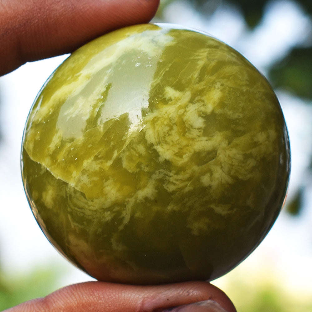 gemsmore:Beautiful  Lemon Chrysoprase Crystal Hand Carved Healing Sphere gemsmore:Beautiful  Lemon Chrysoprase Crystal Hand Carved Healing Sphere