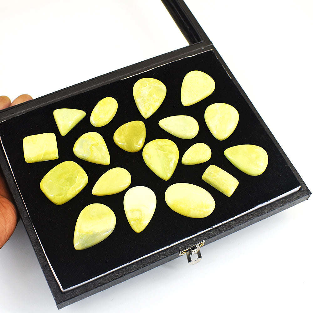 gemsmore:Beautiful Lemon Serpentine Untreated Gemstone Cabochon Lot gemsmore:Beautiful Lemon Serpentine Untreated Gemstone Cabochon Lot