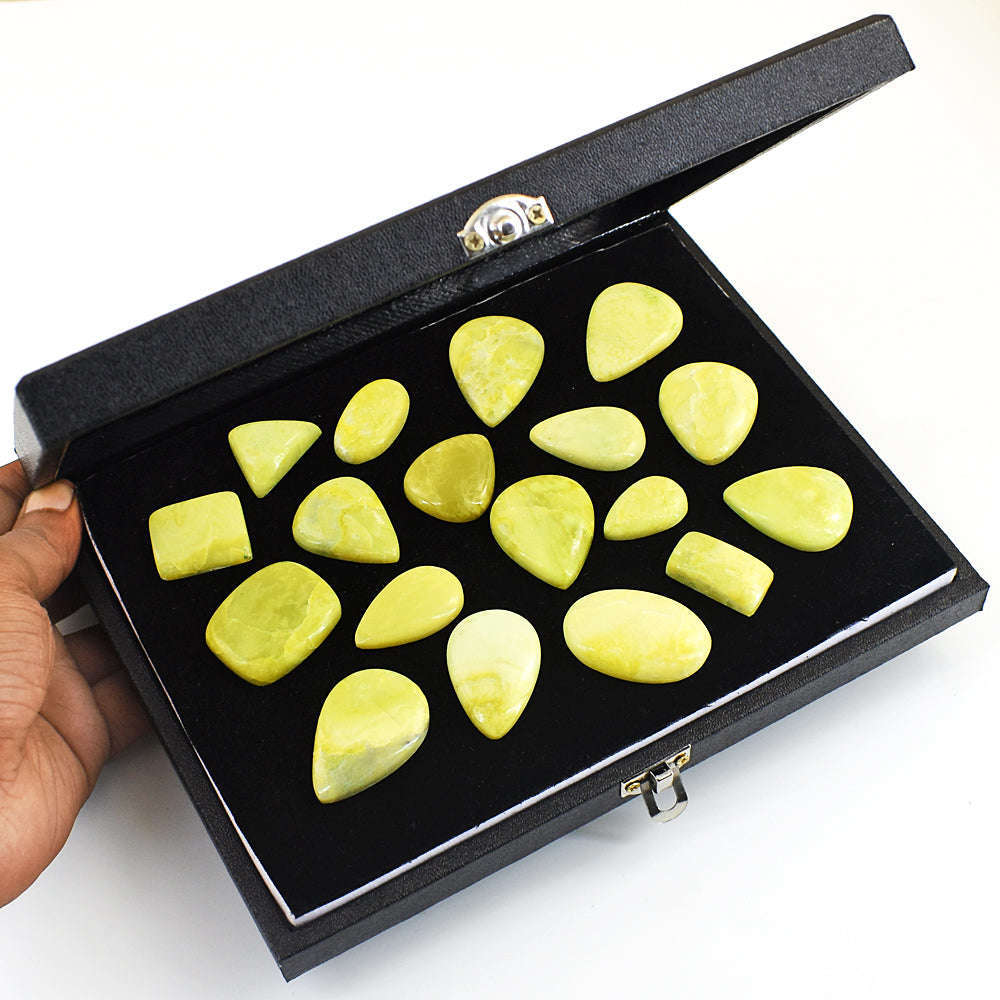 gemsmore:Beautiful Lemon Serpentine Untreated Gemstone Cabochon Lot gemsmore:Beautiful Lemon Serpentine Untreated Gemstone Cabochon Lot