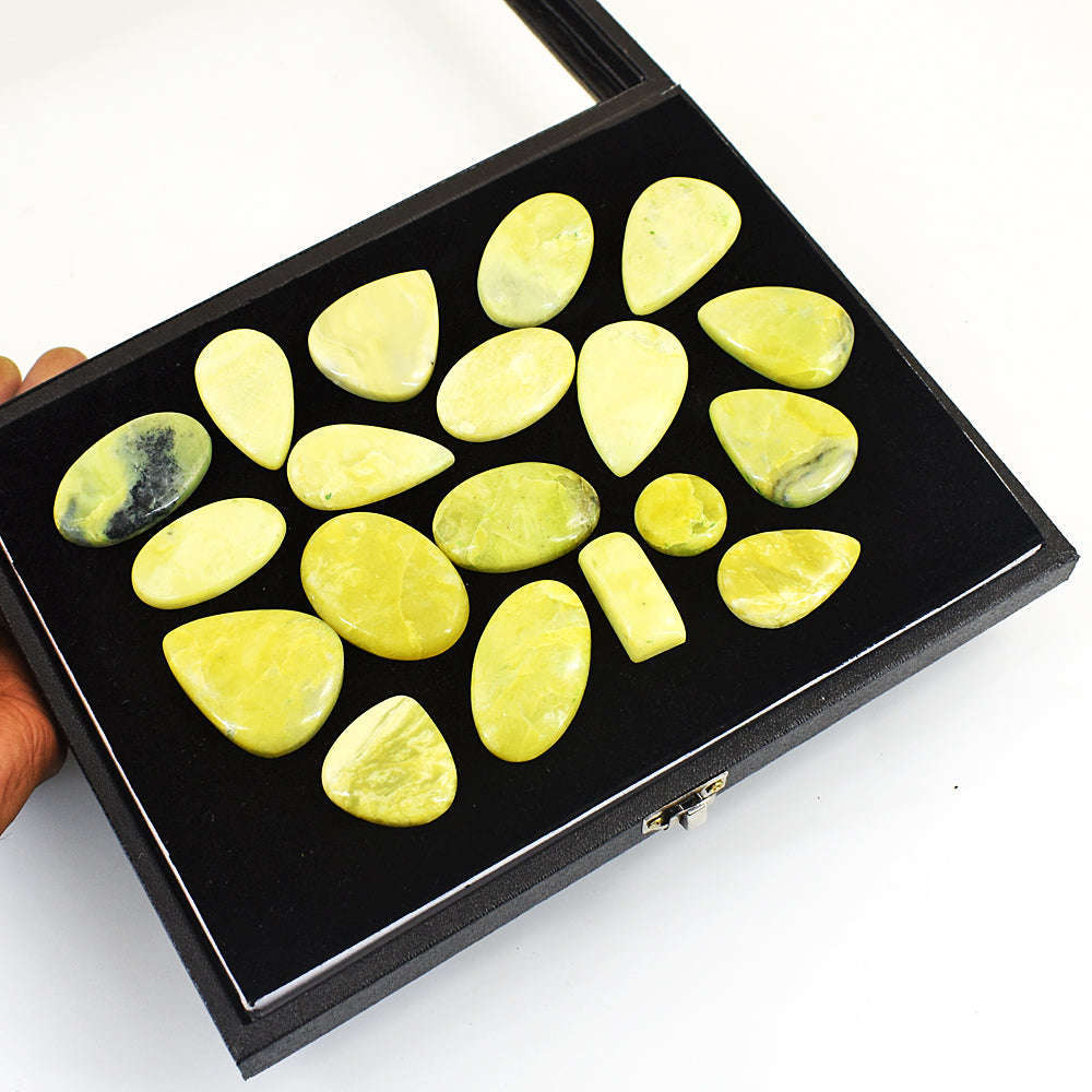gemsmore:Beautiful Lemon Serpentine Untreated Gemstone Cabochon Lot gemsmore:Beautiful Lemon Serpentine Untreated Gemstone Cabochon Lot