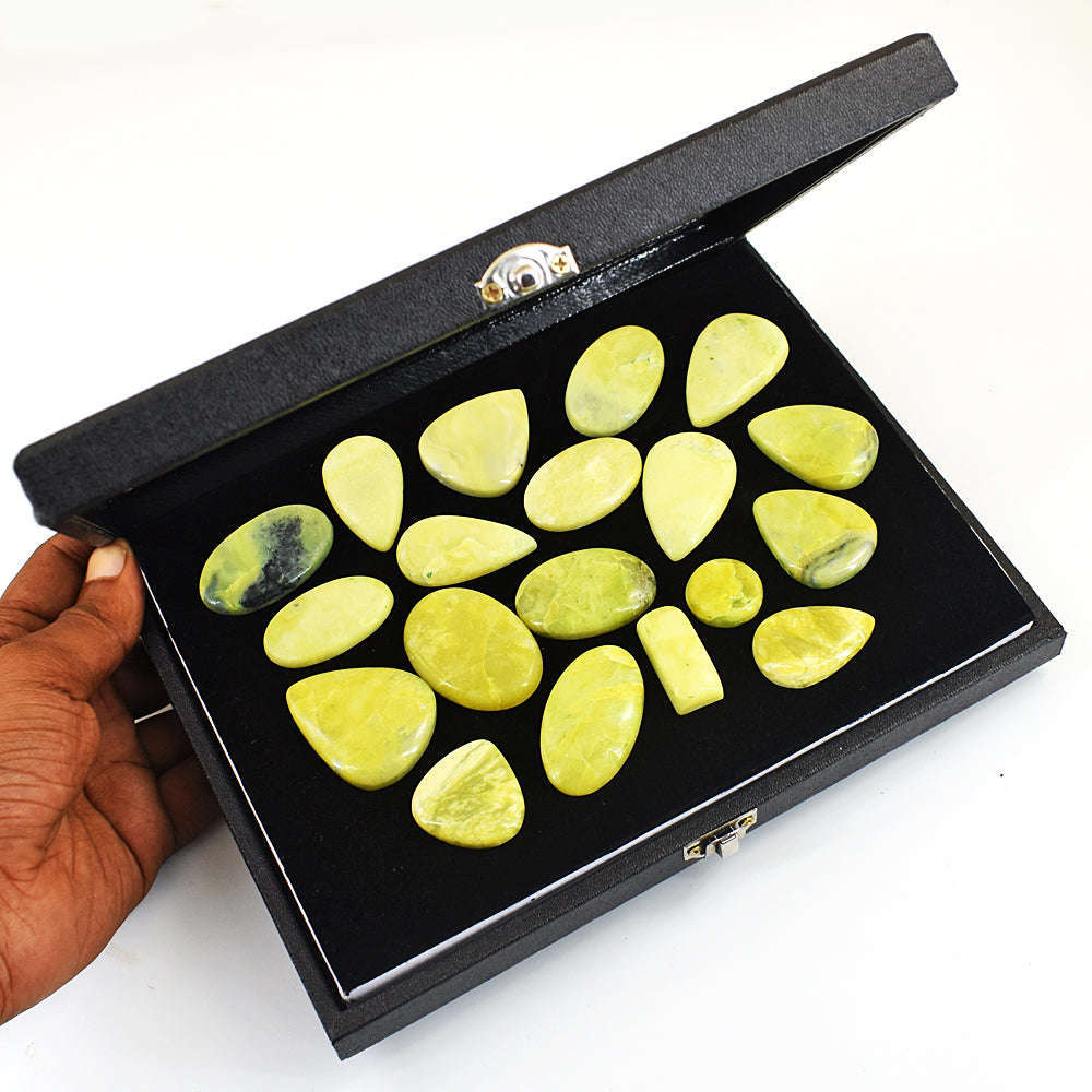 gemsmore:Beautiful Lemon Serpentine Untreated Gemstone Cabochon Lot gemsmore:Beautiful Lemon Serpentine Untreated Gemstone Cabochon Lot