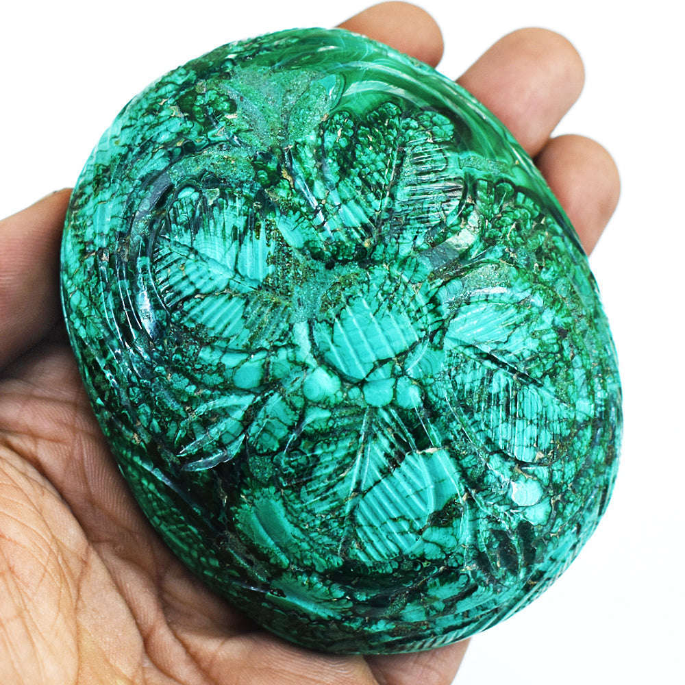gemsmore:Beautiful Malachite Hand Carved Genuine Crystal Gemstone Carving Mughal Carved Gem gemsmore:Beautiful Malachite Hand Carved Genuine Crystal Gemstone Carving Mughal Carved Gem
