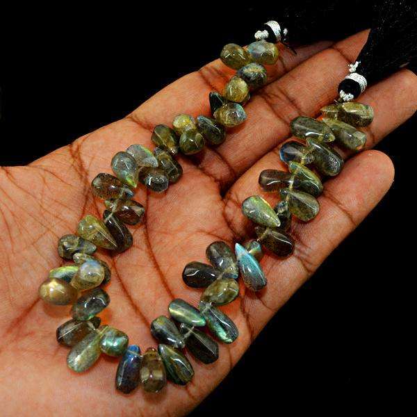 gemsmore:Beautiful Pear Shape Blue Flash Labradorite Drilled Beads Strand