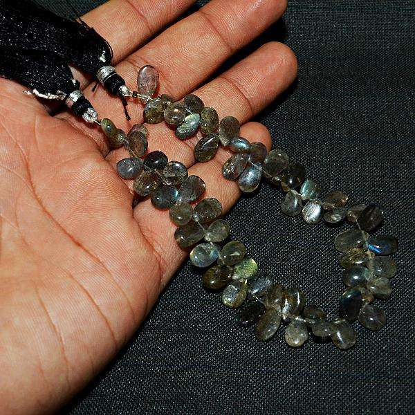 gemsmore:Beautiful Pear Shape Blue Flash Labradorite Drilled Beads Strand