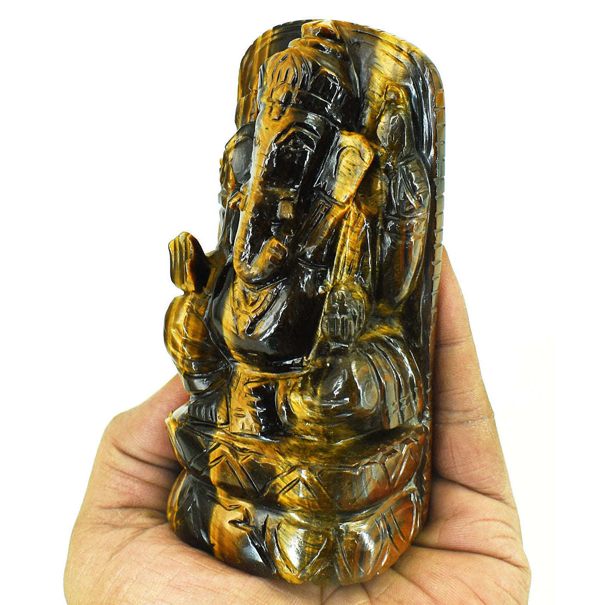 gemsmore:Beautiful Tiger Eye Hand Carved Genuine Crystal Gemstone Carving Lord Ganesha gemsmore:Beautiful Tiger Eye Hand Carved Genuine Crystal Gemstone Carving Lord Ganesha