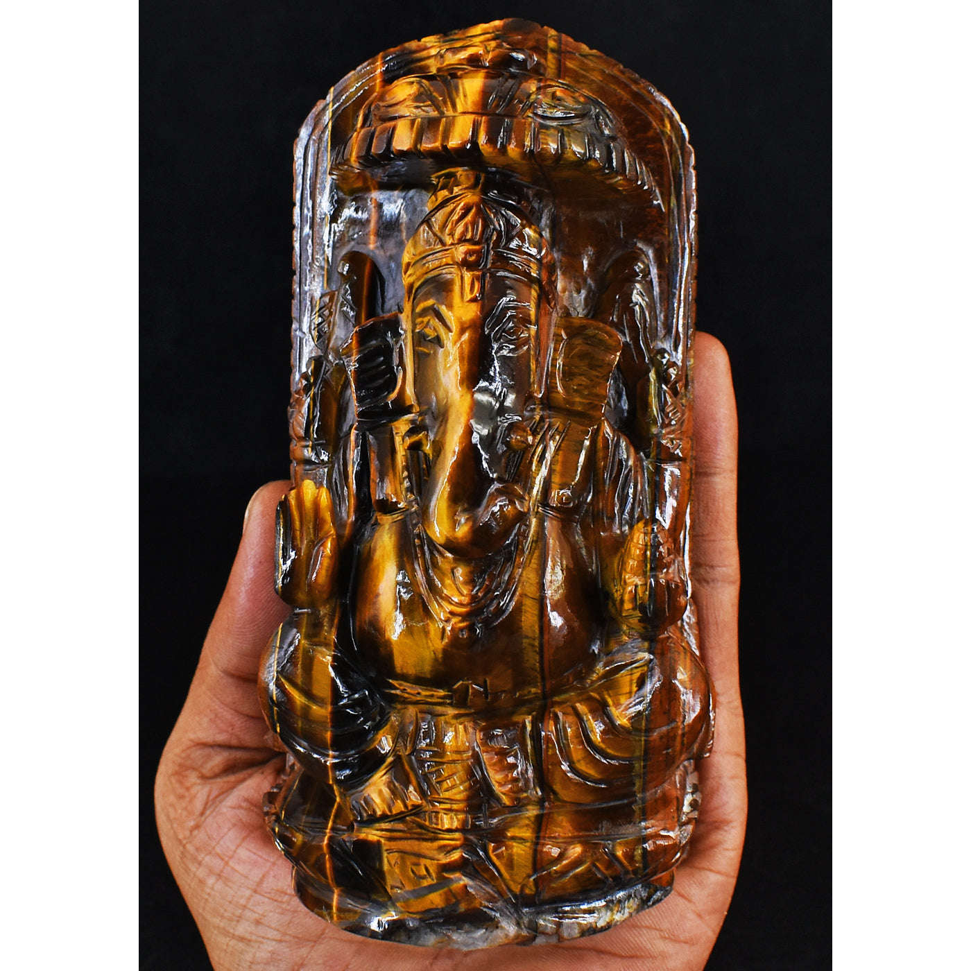gemsmore:Beautiful Tiger Eye Hand Carved Genuine Crystal Gemstone Carving Lord Ganesha gemsmore:Beautiful Tiger Eye Hand Carved Genuine Crystal Gemstone Carving Lord Ganesha