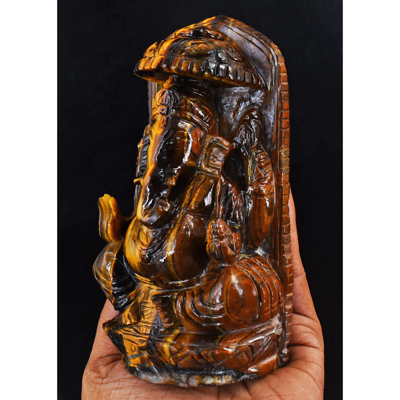 gemsmore:Beautiful Tiger Eye Hand Carved Genuine Crystal Gemstone Carving Lord Ganesha gemsmore:Beautiful Tiger Eye Hand Carved Genuine Crystal Gemstone Carving Lord Ganesha