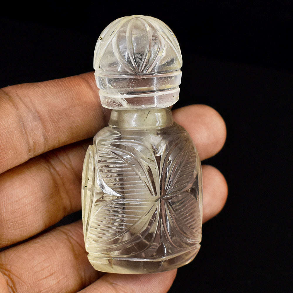 gemsmore:Beautiful White Quartz  Hand Carved Genuine Crystal Gemstone Carving Perfume Bottle gemsmore:Beautiful White Quartz  Hand Carved Genuine Crystal Gemstone Carving Perfume Bottle