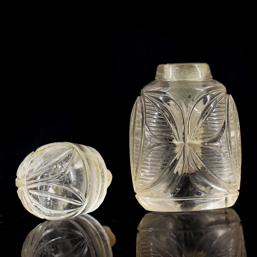 gemsmore:Beautiful White Quartz  Hand Carved Genuine Crystal Gemstone Carving Perfume Bottle gemsmore:Beautiful White Quartz  Hand Carved Genuine Crystal Gemstone Carving Perfume Bottle