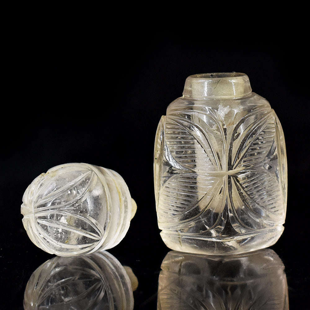 gemsmore:Beautiful White Quartz  Hand Carved Genuine Crystal Gemstone Carving Perfume Bottle gemsmore:Beautiful White Quartz  Hand Carved Genuine Crystal Gemstone Carving Perfume Bottle