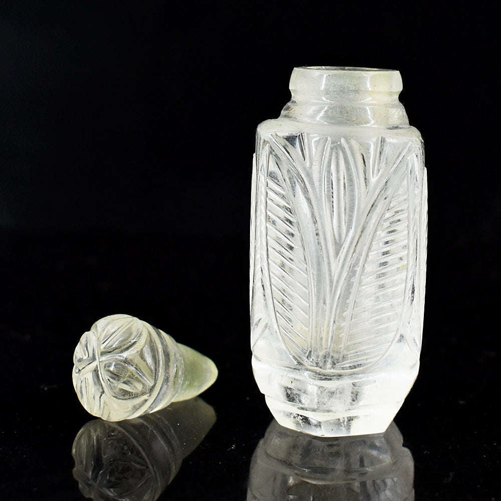 gemsmore:Beautiful White Quartz  Hand Carved Genuine Crystal Gemstone Carving Perfume Bottle gemsmore:Beautiful White Quartz  Hand Carved Genuine Crystal Gemstone Carving Perfume Bottle