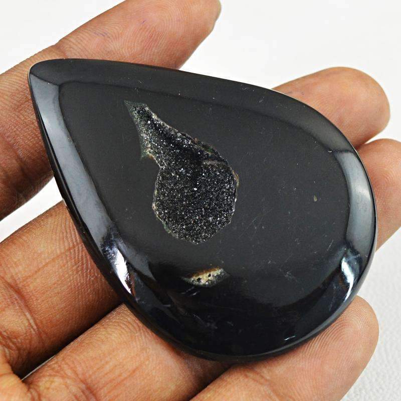 gemsmore:Black Druzy Onyx Gemstone Natural Pear Shape gemsmore:Black Druzy Onyx Gemstone Natural Pear Shape