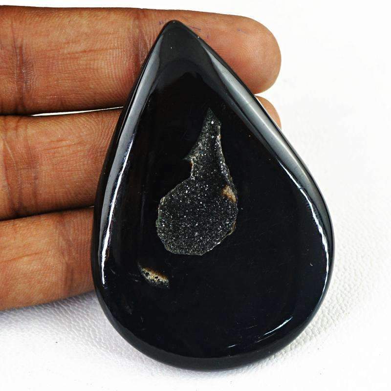 gemsmore:Black Druzy Onyx Gemstone Natural Pear Shape gemsmore:Black Druzy Onyx Gemstone Natural Pear Shape