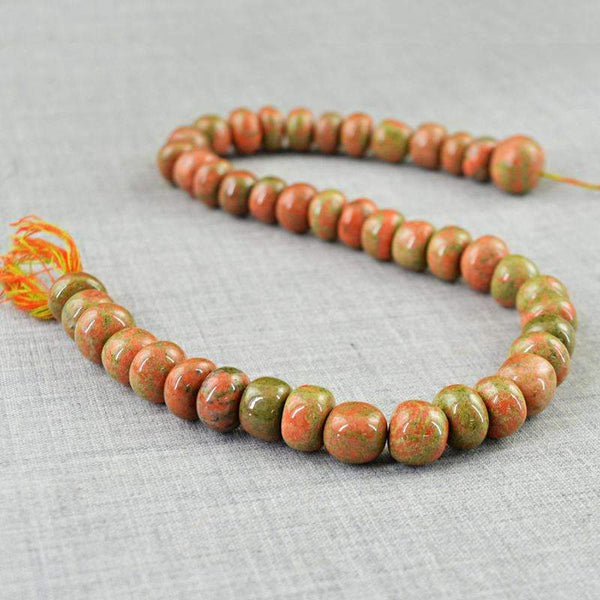gemsmore:Blood Green Unakite Drilled Beads Strand Natural Round Shape