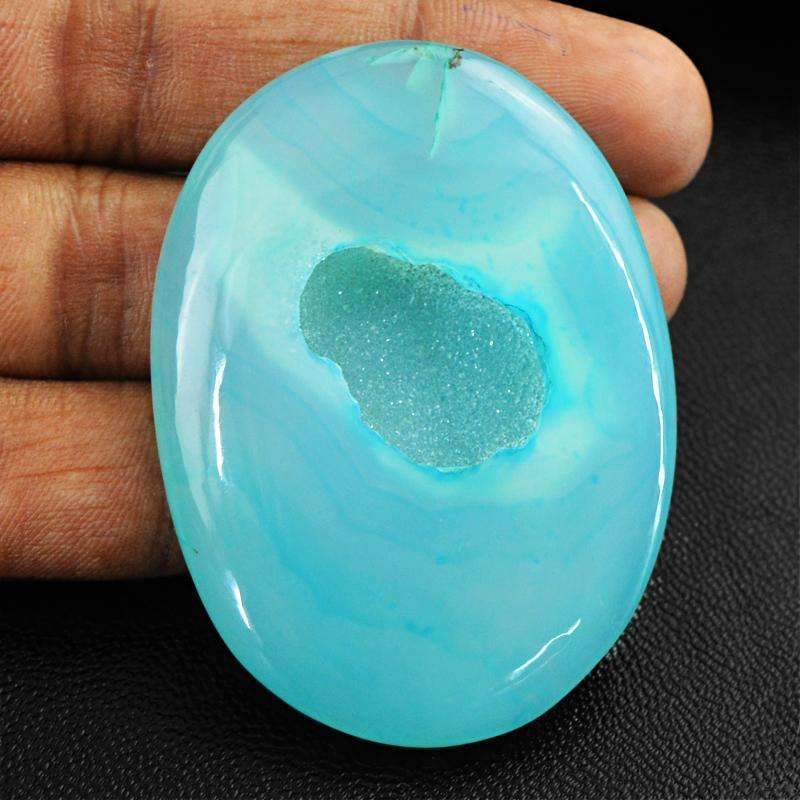 gemsmore:Blue Druzy Onyx Gemstone Natural Oval Shape gemsmore:Blue Druzy Onyx Gemstone Natural Oval Shape