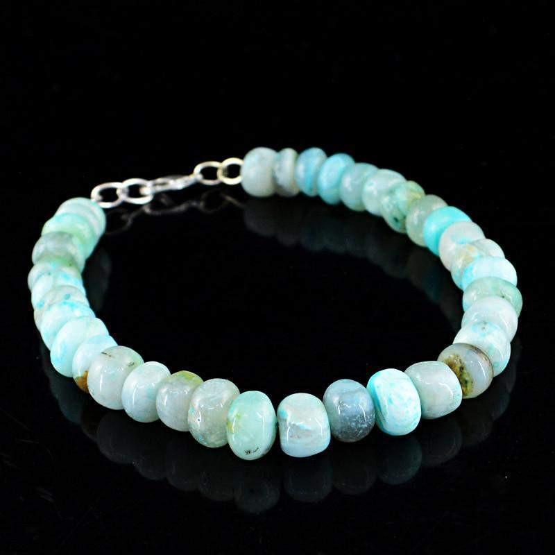 gemsmore:Blue Peruvian Opal Bracelet Natural Unheated Beads gemsmore:Blue Peruvian Opal Bracelet Natural Unheated Beads