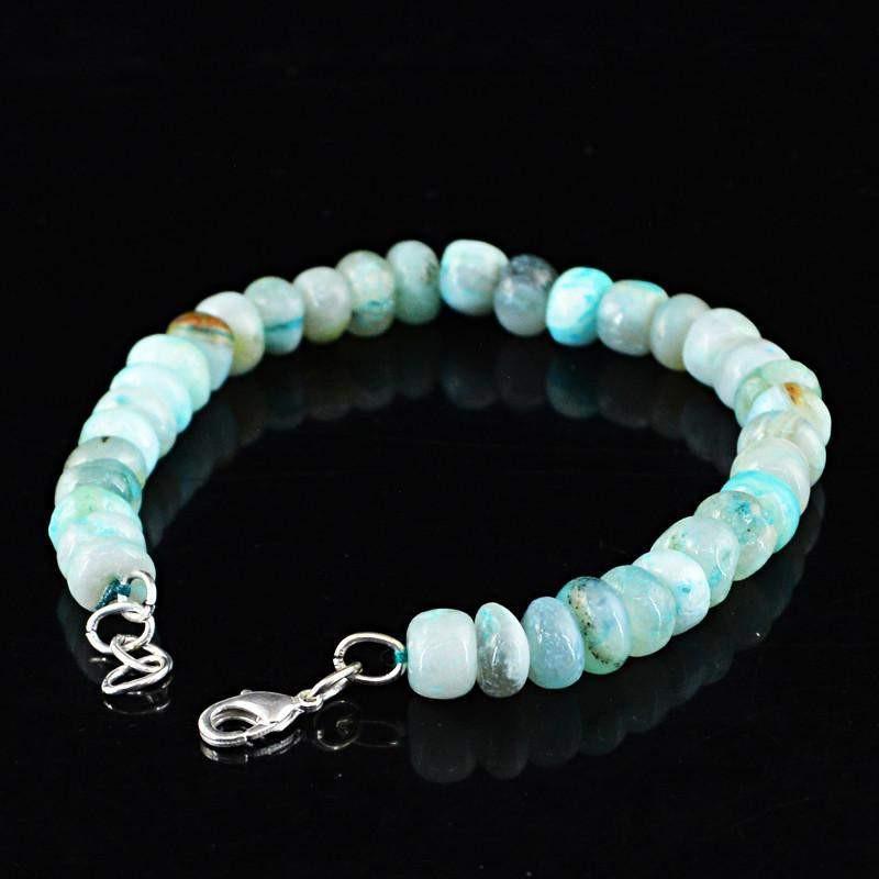 gemsmore:Blue Peruvian Opal Bracelet Natural Unheated Beads gemsmore:Blue Peruvian Opal Bracelet Natural Unheated Beads