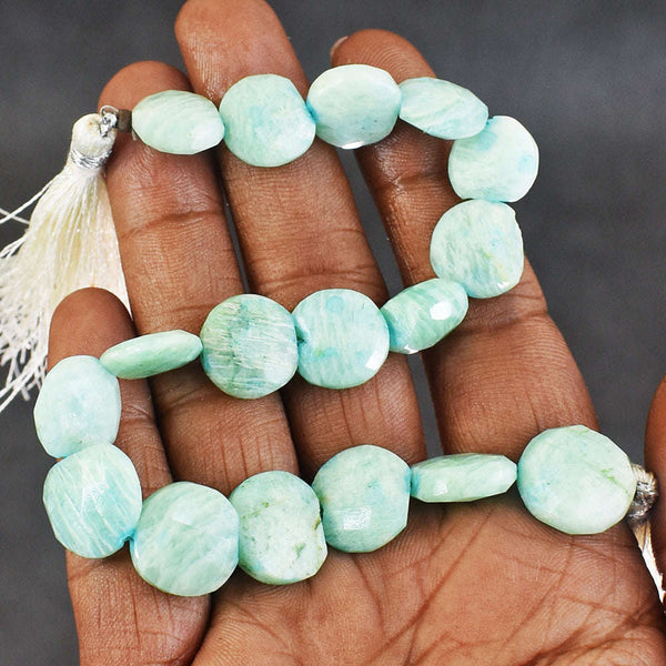 gemsmore:Carats 119 Genuine Amazonite Faceted Beads Strand Of 08"