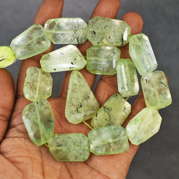 gemsmore:Carats 423 Genuine Phrenite Beads Strand Of 13"