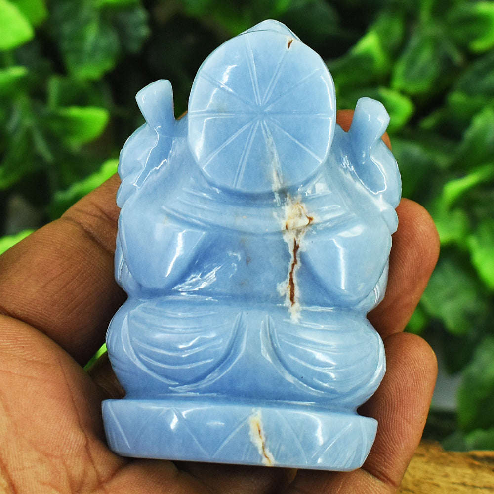 gemsmore:Craftsmen Angelite Hand Carved Genuine Crystal Gemstone Carving Lord Ganesha gemsmore:Craftsmen Angelite Hand Carved Genuine Crystal Gemstone Carving Lord Ganesha