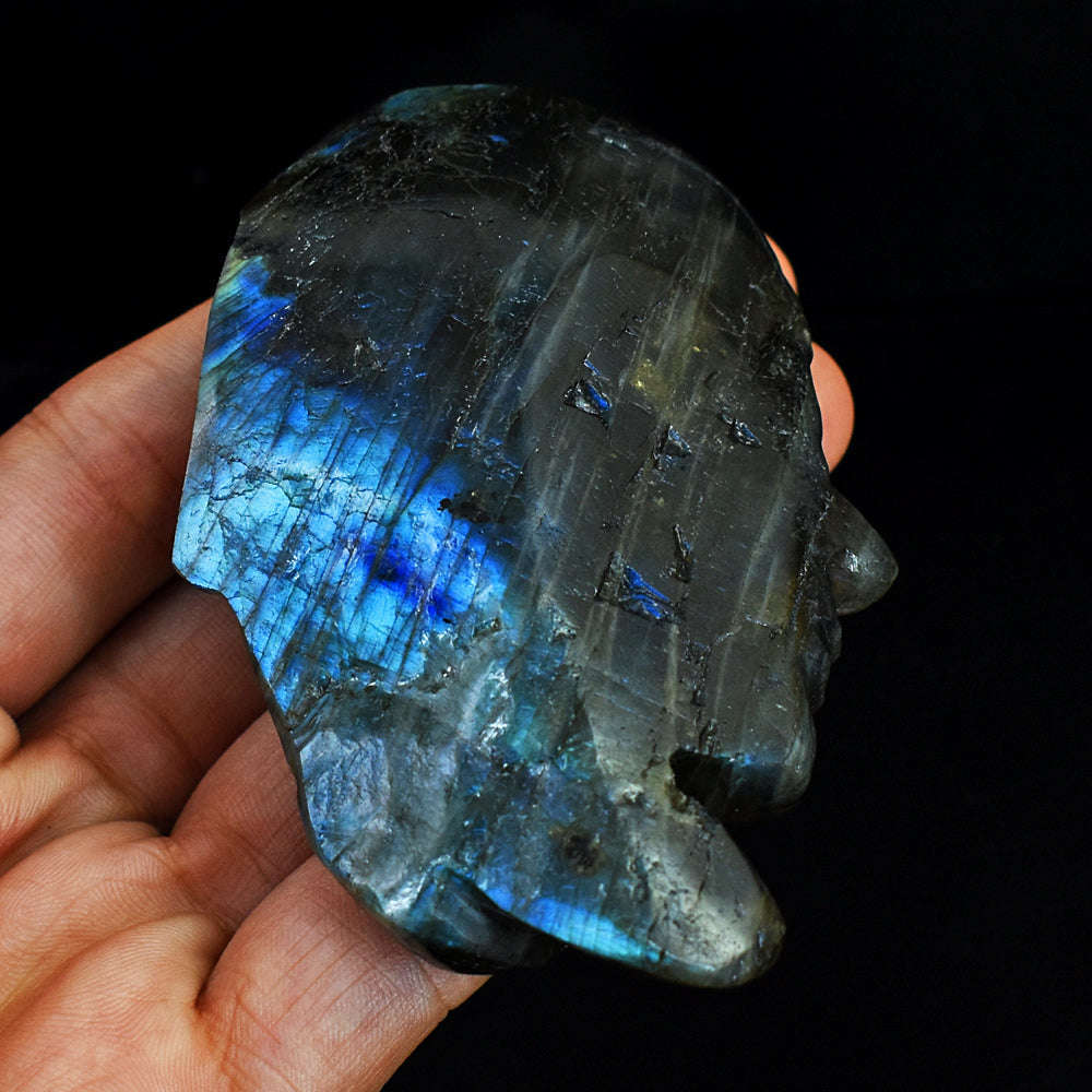gemsmore:Craftsmen Blue Flash Labradorite Hand Carved Genuine Crystal Gemstone Carving Indo American Head gemsmore:Craftsmen Blue Flash Labradorite Hand Carved Genuine Crystal Gemstone Carving Indo American Head