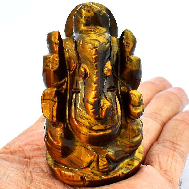 gemsmore:Craftsmen Carved Golden Tiger Eye Lord Ganesha Idol gemsmore:Craftsmen Carved Golden Tiger Eye Lord Ganesha Idol
